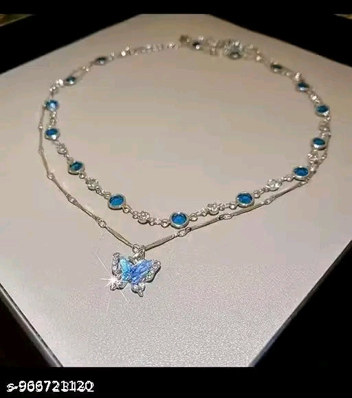 💙 Elegant Blue Butterfly Layered Necklace – Utsav Jewels